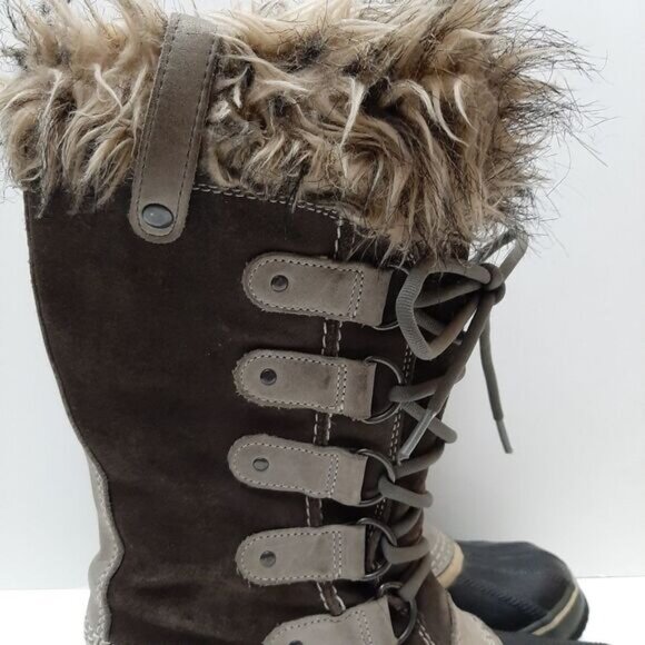 SOREL Joan of Arctic Snow Boots Suede Leather Grey & Black Sz 7 Flawed - Picture 3 of 16
